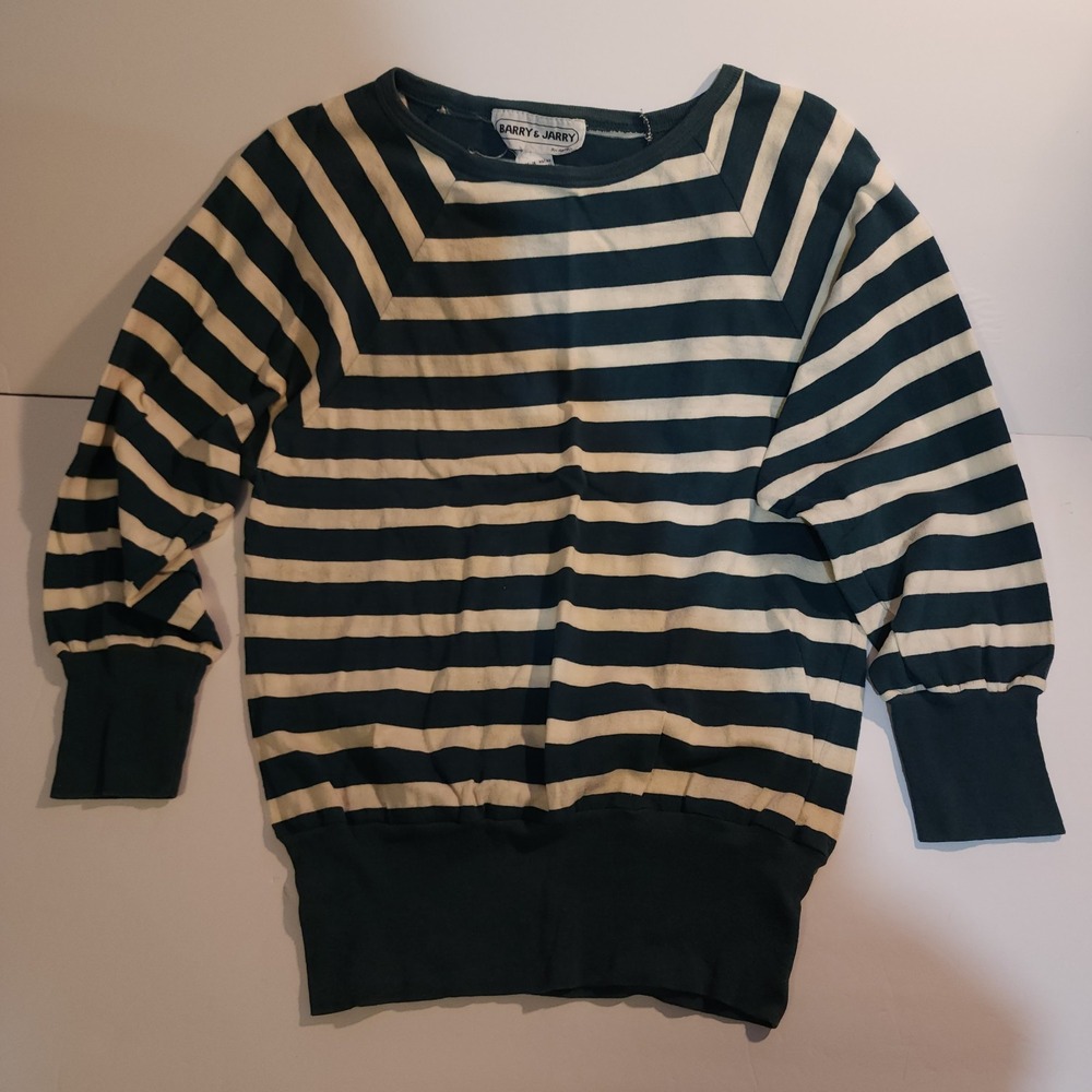 Barry & Jarry Green and White Soft Striped Vintage Shirt Retro Rugby M Preppy